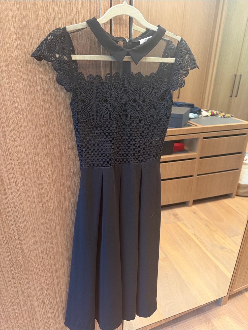 Self Portrait Elegant Black Lace Fit-and-Flare Dress